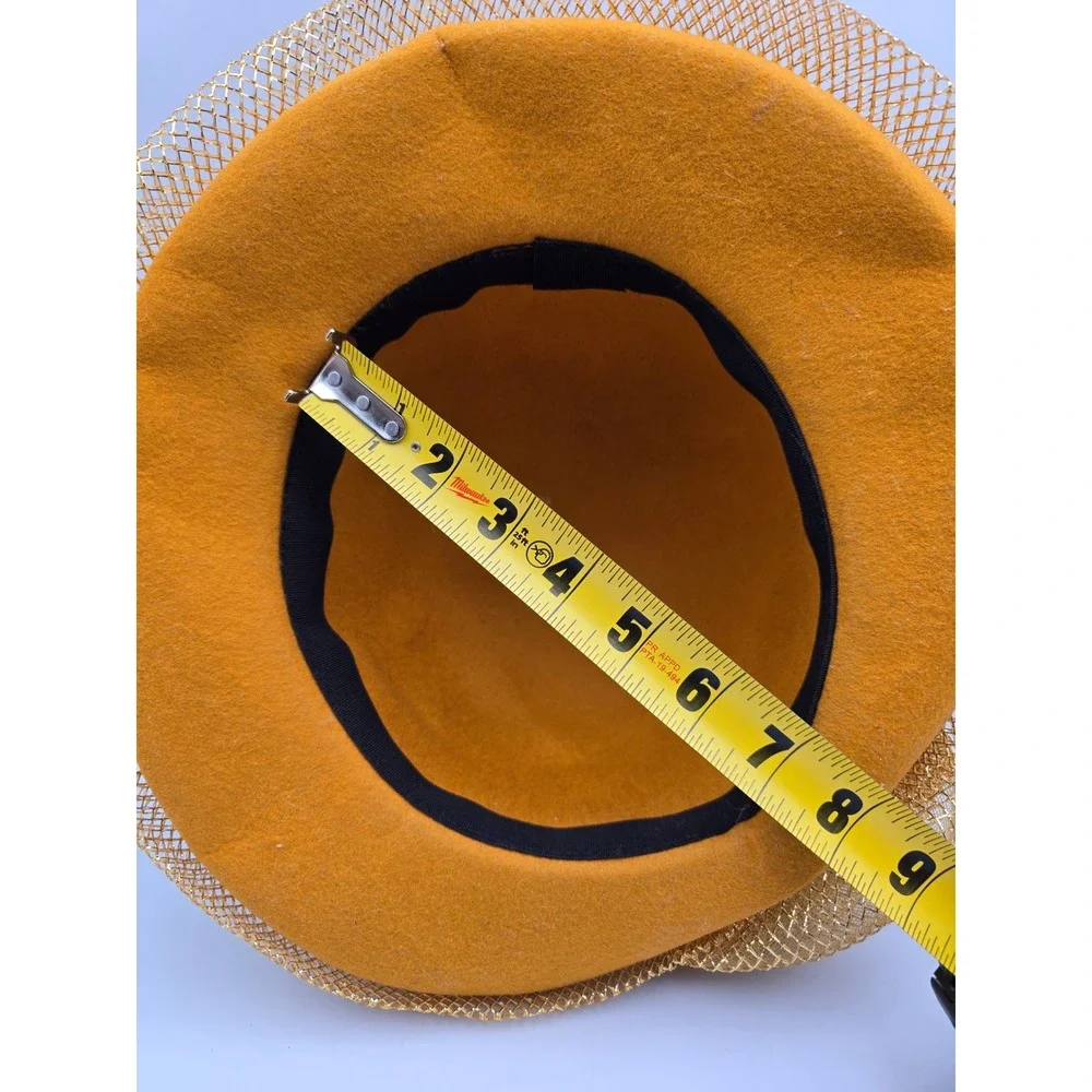 Vintage‎ Pillbox Hat Women OS Mustard Yellow Excellent Gold Mesh Sequin ,Wool